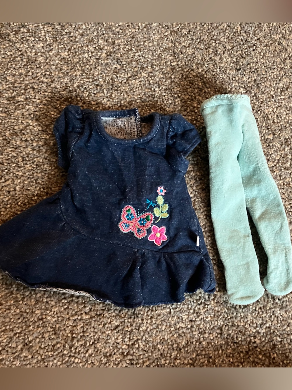 American Girl Bitty Twin 2013 Butterfly Denim Jean Dress & Tights